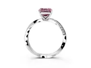 Side Accent Engagement Ring Setting for Fancy Pink Asscher Cut Center with Accent Shoulders and Prong Head in Platinum
