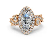 Milgrain Halo Engagement Ring Setting for Marquise Center with Shoulder Bezels and Prong Head in Rose Gold