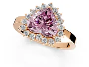 Starburst Halo Engagement Ring Setting for Fancy Pink Heart-Shaped Center with Flat Cathedral Band and Prong Head in Rose Gold