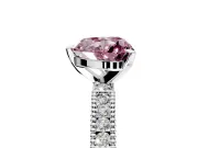 Solitaire Engagement Ring Setting for Fancy Pink Heart-Shaped Center with Milgrain-Edged Pave Band and Prong Head in Platinum