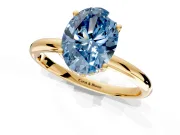 Hidden Halo Engagement Ring Setting for Fancy Blue Oval Center with Thin Round-Wire Band and Prong Head in Yellow Gold