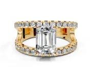 Solitaire Engagement Ring Setting for Emerald Cut Center with Wide-Open Split Shank and Prong Head in Yellow Gold