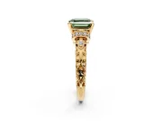 Solitaire Engagement Ring Setting for Fancy Green Asscher Cut Center with Filigree Band and Prong Head in Yellow Gold