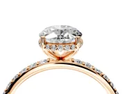 Hidden Halo Engagement Ring Setting for Oval Center with Pave Band and Prong Head in Rose Gold