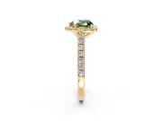 Halo Engagement Ring Setting for Fancy Green Heart-Shaped Center with Full Pave Band and Prong Head in Yellow Gold