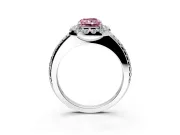 Pave Halo Engagement Ring Setting for Fancy Pink Radiant Cut Center with Single Row Pave Band and Prong Head in Platinum