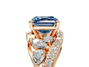 Halo Engagement Ring Setting for Fancy Blue Asscher Cut Center with Marquise and Pave Bypass Band and Prong Head in Rose Gold