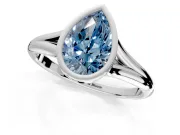 Solitaire Engagement Ring Setting for Fancy Blue Pear-Shaped Center with V Split Shank and Bezel Head in Sterling Silver