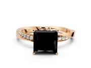 Side Accent Engagement Ring Setting for Fancy Black Princess Cut Center with Accent Shoulders and Prong Head in Rose Gold