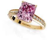 Solitaire Engagement Ring Setting for Fancy Pink Radiant Cut Center with Channel-Set Accent Band and Prong Head in Yellow Gold