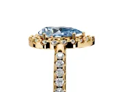 Pave Halo Engagement Ring Setting for Fancy Blue Pear-Shaped Center with Single Row Pave Band and Prong Head in Yellow Gold