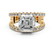 Solitaire Engagement Ring Setting for Asscher Cut Center with Wide-Open Split Shank and Prong Head in Yellow Gold