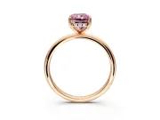 Hidden Halo Engagement Ring Setting for Fancy Pink Radiant Cut Center with Thin Round-Wire Band and Prong Head in Rose Gold