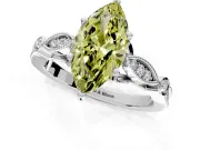 Solitaire Engagement Ring Setting for Fancy Yellow Marquise Center with Marquise and Bezel Accents and Prong Head in White Gold
