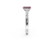 3 Stone Engagement Ring Setting for Fancy Pink Emerald Cut Center with Tapered Baguettes, Plain Band and Prong Head in Platinum