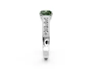 Solitaire Engagement Ring Setting for Fancy Green Cushion Cut Center with Round Cut Channel Band and Prong Head in Sterling Silver