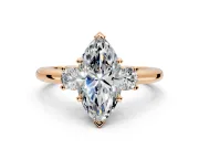 3 Stone Engagement Ring Setting for Marquise Center with Wide Plain Band and Prong Head in Rose Gold