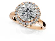 Halo Engagement Ring Setting for Round Cut Center with Thin Plain Band and Prong Head in Rose Gold