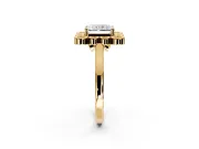 Cluster Halo Engagement Ring Setting for Radiant Cut Center with Milgrain Bezel Accents and Prong Head in Yellow Gold