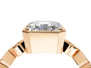Milgrain Bezel Engagement Ring Setting for Asscher Cut Center with Marquise Stations and Bezel Head in Rose Gold