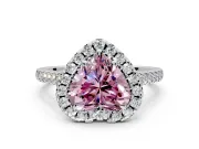 Halo Engagement Ring Setting for Fancy Pink Heart-Shaped Center with Raised Halo, Pave Band and Prong Head in White Gold