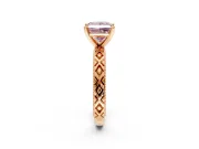 Solitaire Engagement Ring Setting for Fancy Pink Princess Cut Center with Milgrain X Pattern Band and Prong Head in Rose Gold