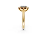 Starburst Halo Engagement Ring Setting for Emerald Cut Center with Thin Round-Wire Band and Prong Head in Yellow Gold