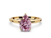 Hidden Halo Engagement Ring Setting for Fancy Pink Pear-Shaped Center with Thin Round-Wire Band and Prong Head in Yellow Gold