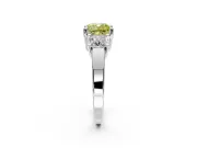 3 Stone Engagement Ring Setting for Fancy Yellow Cushion Cut Center with Matching Side Accents and Prong Head in Platinum