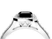 Halo Engagement Ring Setting for Fancy Black Emerald Cut Center with Pave Accents, Heart Basket and Prong Head in Platinum
