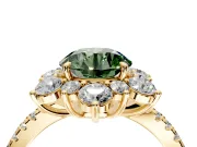 Floral Halo Engagement Ring Setting for Fancy Green Round Cut Center with Pave Accents and Prong Head in Yellow Gold