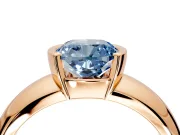 Tension Engagement Ring Setting for Fancy Blue Cushion Cut Center with Wide Flat Band and Tension Head in Rose Gold