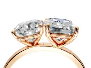 Cushion Cut and Emerald Cut Lab-Grown Diamond Toi et Moi Engagement Ring with Prong-Set Stones in Rose Gold