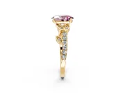 Leaf Motif Engagement Ring Setting for Fancy Pink Oval Center with Pave Band and Prong Head in Yellow Gold