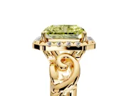 Halo Engagement Ring Setting for Fancy Yellow Radiant Cut Center with Open Scroll Shoulders and Prong Head in Yellow Gold