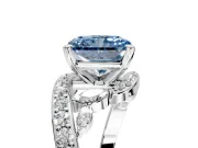 Solitaire Engagement Ring Setting for Fancy Blue Radiant Cut Center with Pave Bypass Twist Band and Prong Head in White Gold