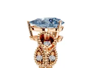 Leaf Engagement Ring Setting for Fancy Blue Pear-Shaped Center with Milgrain Accent Band and Prong Head in Rose Gold