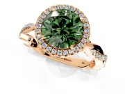 Halo Engagement Ring Setting for Fancy Green Round Cut Center with Pave and Plain Twist Band and Prong Head in Rose Gold
