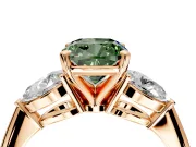 3 Stone Engagement Ring Setting for Fancy Green Cushion Cut Center with Large Pear-Shaped Accents and Prong Head in Rose Gold