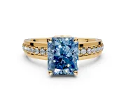 Solitaire Engagement Ring Setting for Fancy Blue Radiant Cut Center with Raised Channel Band and Prong Head in Yellow Gold