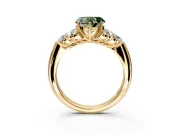 Cluster Engagement Ring Setting for Fancy Green Heart-Shaped Center with Round Cut Accent Frame and Prong Head in Yellow Gold