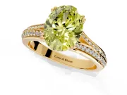 Solitaire Engagement Ring Setting for Fancy Yellow Oval Center with Pave Rail Split Shank and Prong Head in Yellow Gold