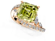 Solitaire Engagement Ring Setting for Fancy Yellow Asscher Cut Center with Pave Bypass Twist Band and Prong Head in Rose Gold