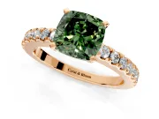 Solitaire Engagement Ring Setting for Fancy Green Cushion Cut Center with Single Row Accent Band and Prong Head in Rose Gold