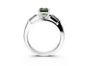 3 Stone Engagement Ring Setting for Fancy Green Emerald Cut Center with Tapered Baguettes, Plain Band and Prong Head in Platinum