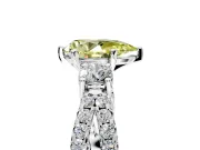 3 Stone Engagement Ring Setting for Fancy Yellow Pear-Shaped Center with Pave Split Shank and Prong Head in Platinum
