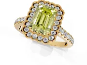 Milgrain Floral Halo Engagement Ring Setting for Fancy Yellow Emerald Cut Center with Pave Band and Prong Head in Yellow Gold