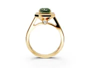 Halo Engagement Ring Setting for Fancy Green Emerald Cut Center with Outer Bezel Rim, Pave Band and Prong Head in Yellow Gold