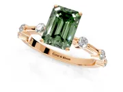 Solitaire Engagement Ring Setting for Fancy Green Emerald Cut Center with Bezel Station Band and Prong Head in Rose Gold