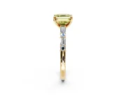 Baguette Engagement Ring Setting for Fancy Yellow Asscher Cut Center with Alternating Bar-Set Band and Prong Head in Yellow Gold